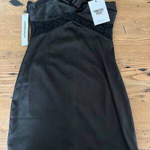 Princess Polly Black Satin Strapless Chemise with Lace Trim